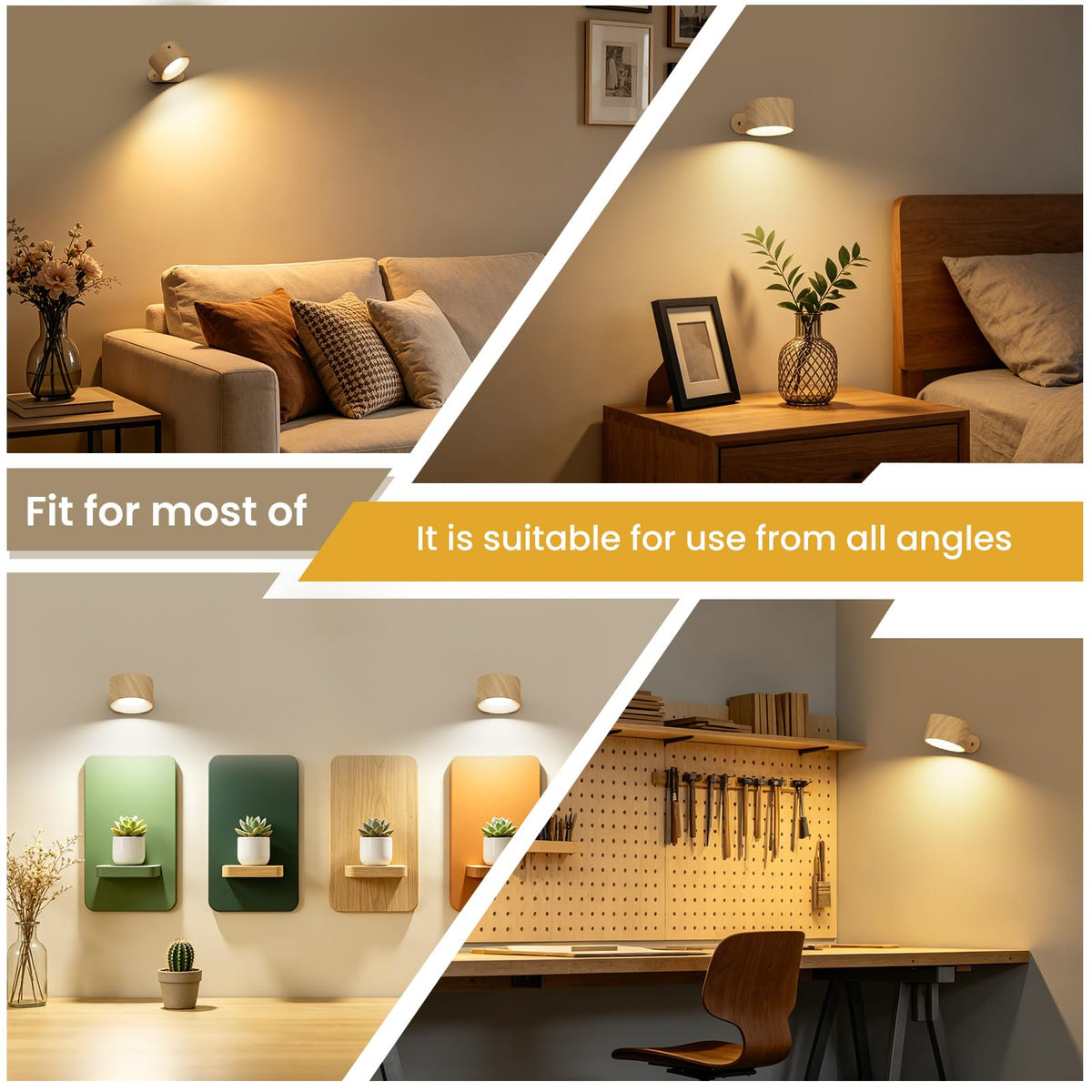Coollamp LED Battery Operated Wall Lights, 3Pack Wall Lamp with Remote Control 3 Color Modes 3 Brightness Levels 360°Rotate Magnetic, Reading Lights for Living Room Bedroom Black