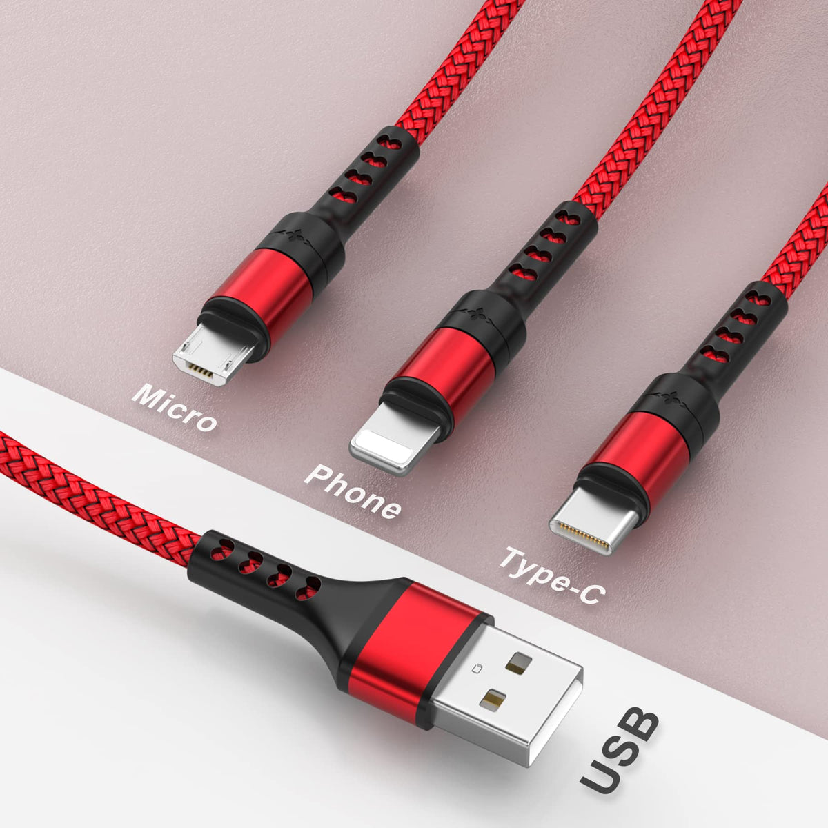 RAVIAD Multi Charger Cable, 3 in 1 Charger Cable 3A USB Fast Charging Cord