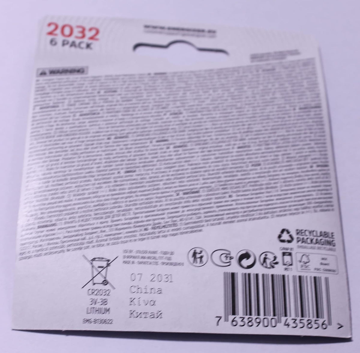 CR2032 6BL Energizer Batteries ECR2032