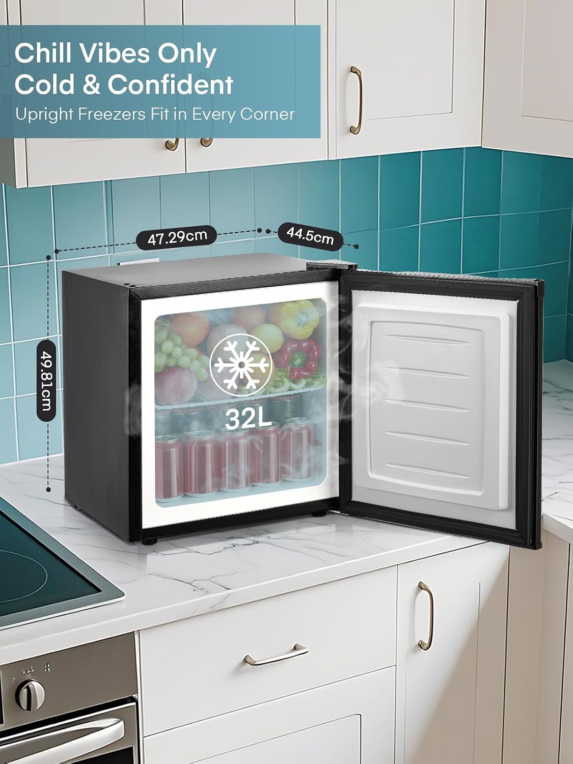 FOHERE Table Top Mini Freezer 32L for Office and Home,Black