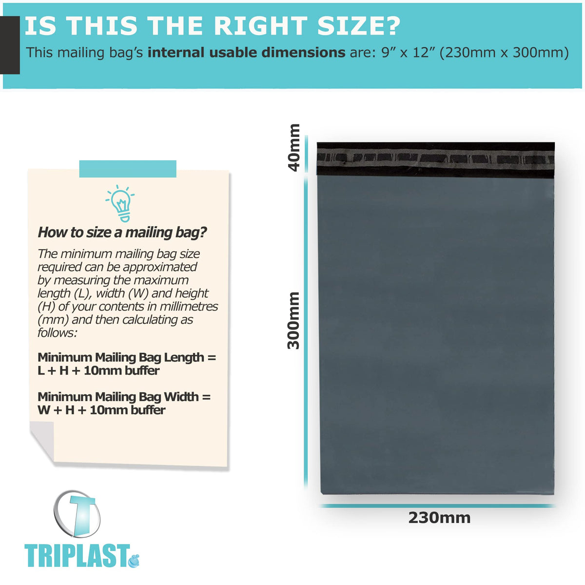 Triplast 6 x 9-Inch Plastic Mailing Postal Bag - Grey (Pack of 100)