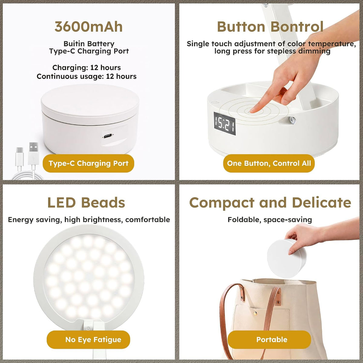 Small LED Rechargeable Portable Foldable Cordless Desk Table Lamp