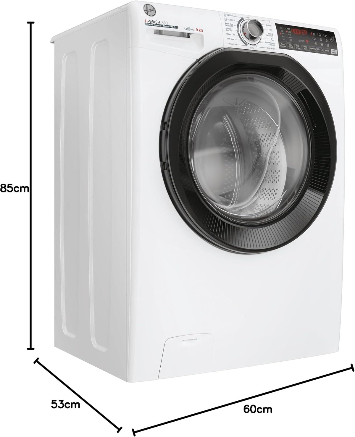 Hoover H-WASH 350 9kg Freestanding Washing Machine, 1400 RPM, A Rated, ECO-Power Inverter Motor, hOn App, 60 Programmes, Eco Doser, Power Care System, White, 60x53x85 cm - H3WPS496TAMB6-80