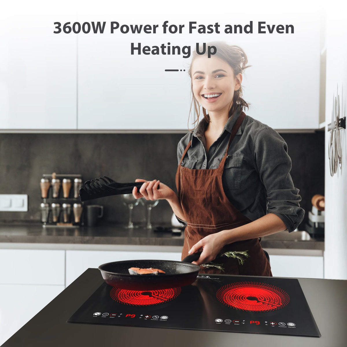 VBGK Double Induction Hob,220V 3600W 2 Ring Induction Hob with Knob Control,9 Power Levels, Kids Lock & Timer,LED Touch Control,Overheat Protection