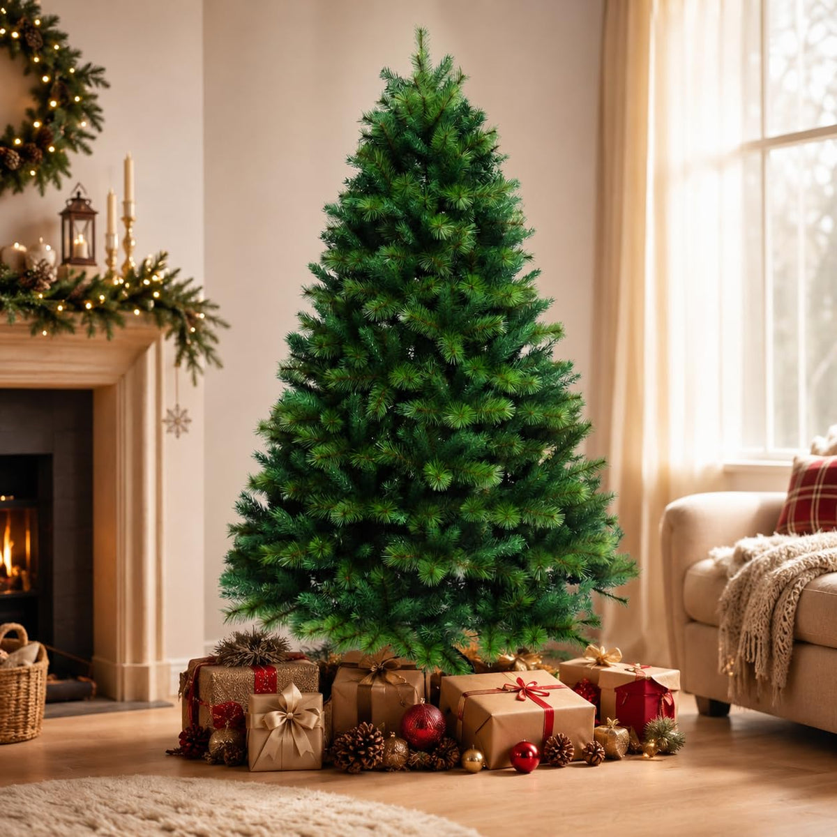 7ft (2.13M) Artificial Christmas Tree, Realistic Green with Metal Stand