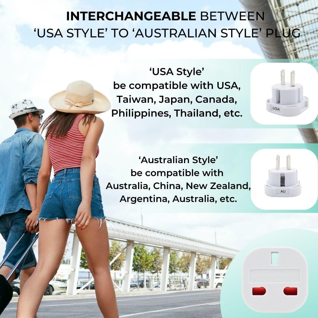 Double Dragon UK to US and Australia, 3-Pin to 2-Pin Travel Adapter | Plug Converter for USA, Canada, Japan, Thailand, Taiwan, Australia, China, New Zealand and more, Swivel Pins, Pack of 5