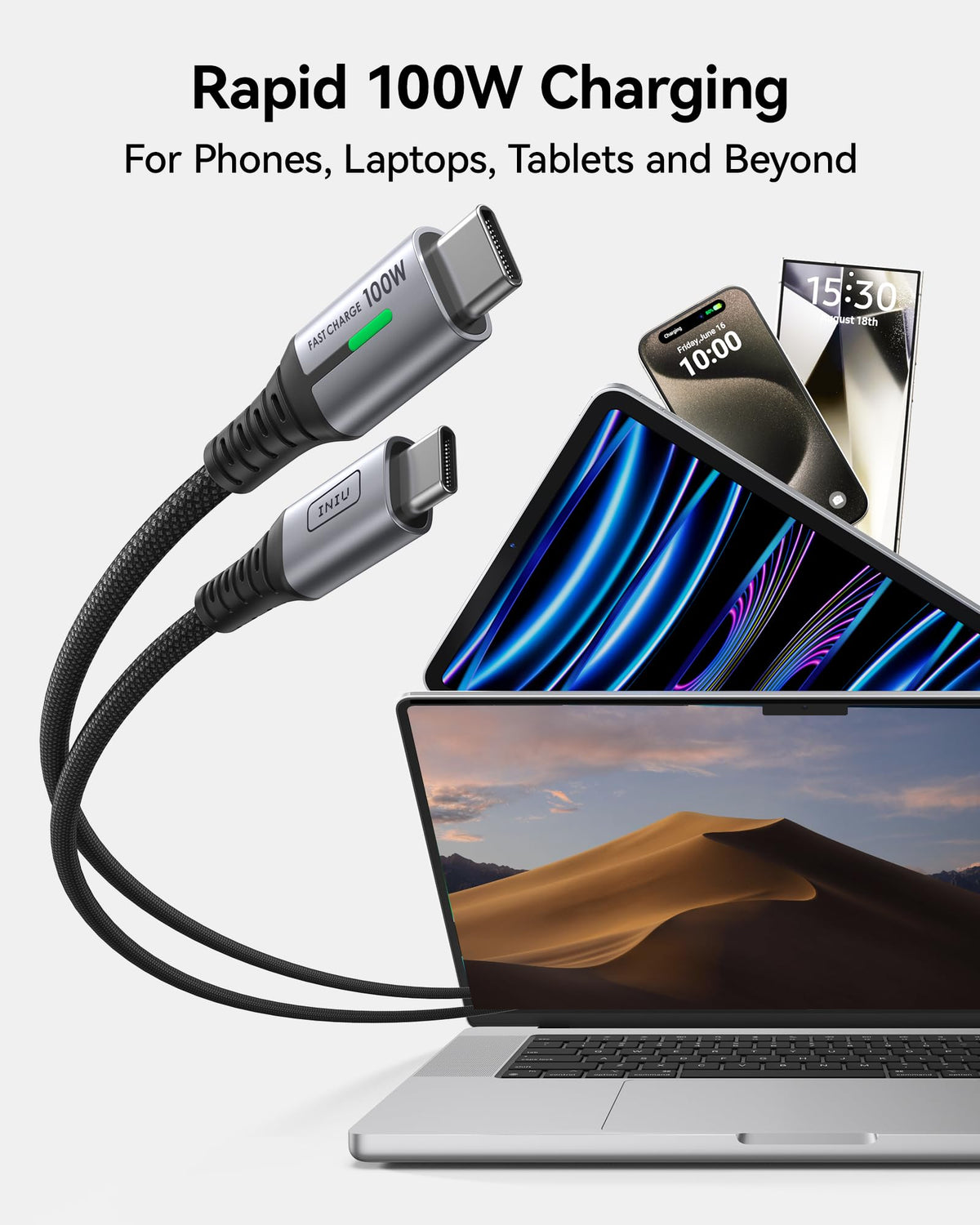 INIU USB C Cable, 2m 100W Fast Charging USB C to USB C Cable