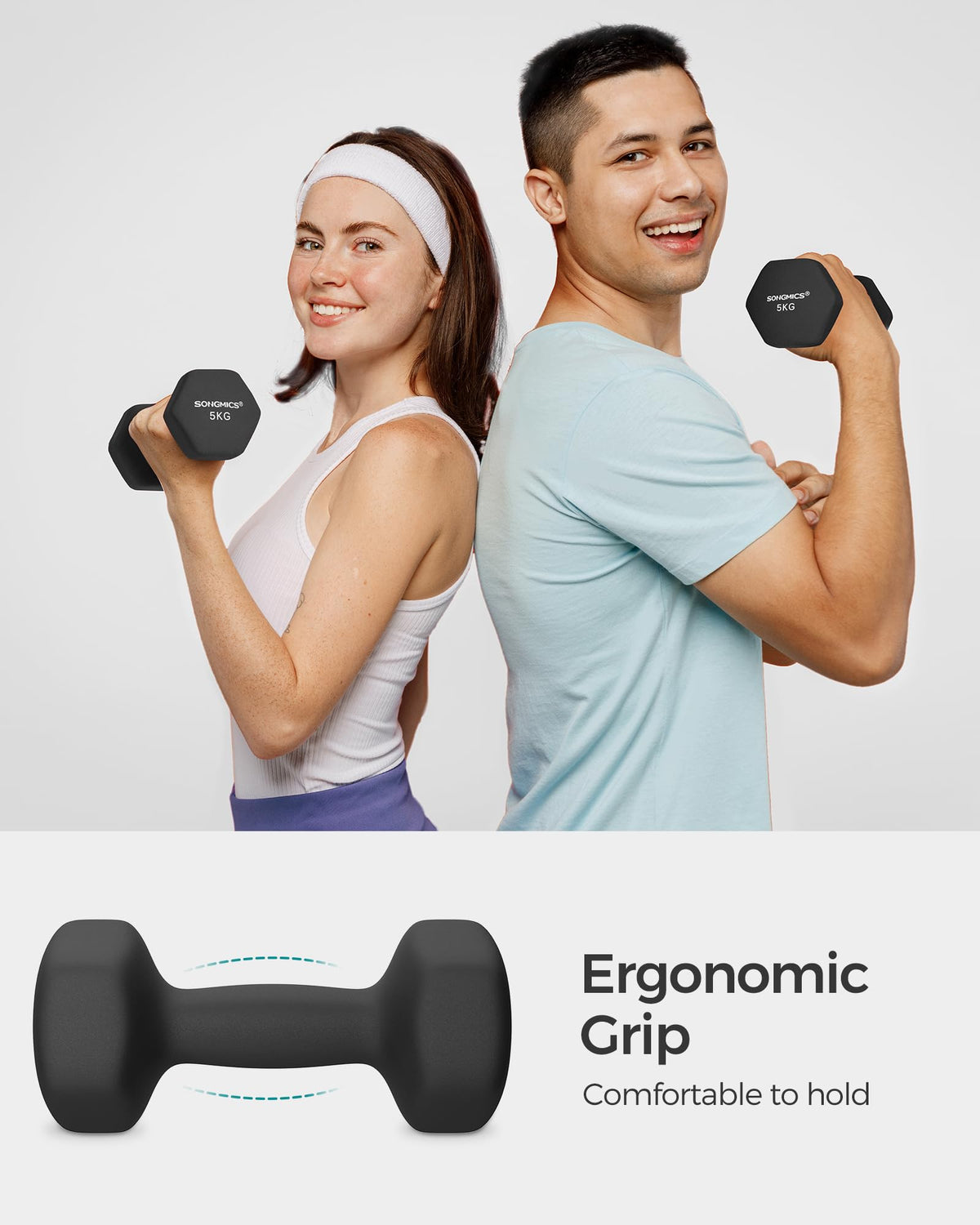 SONGMICS Set of 2 Hex Dumbbells with Neoprene Coating for Strength Training, Fitness, Home Workout