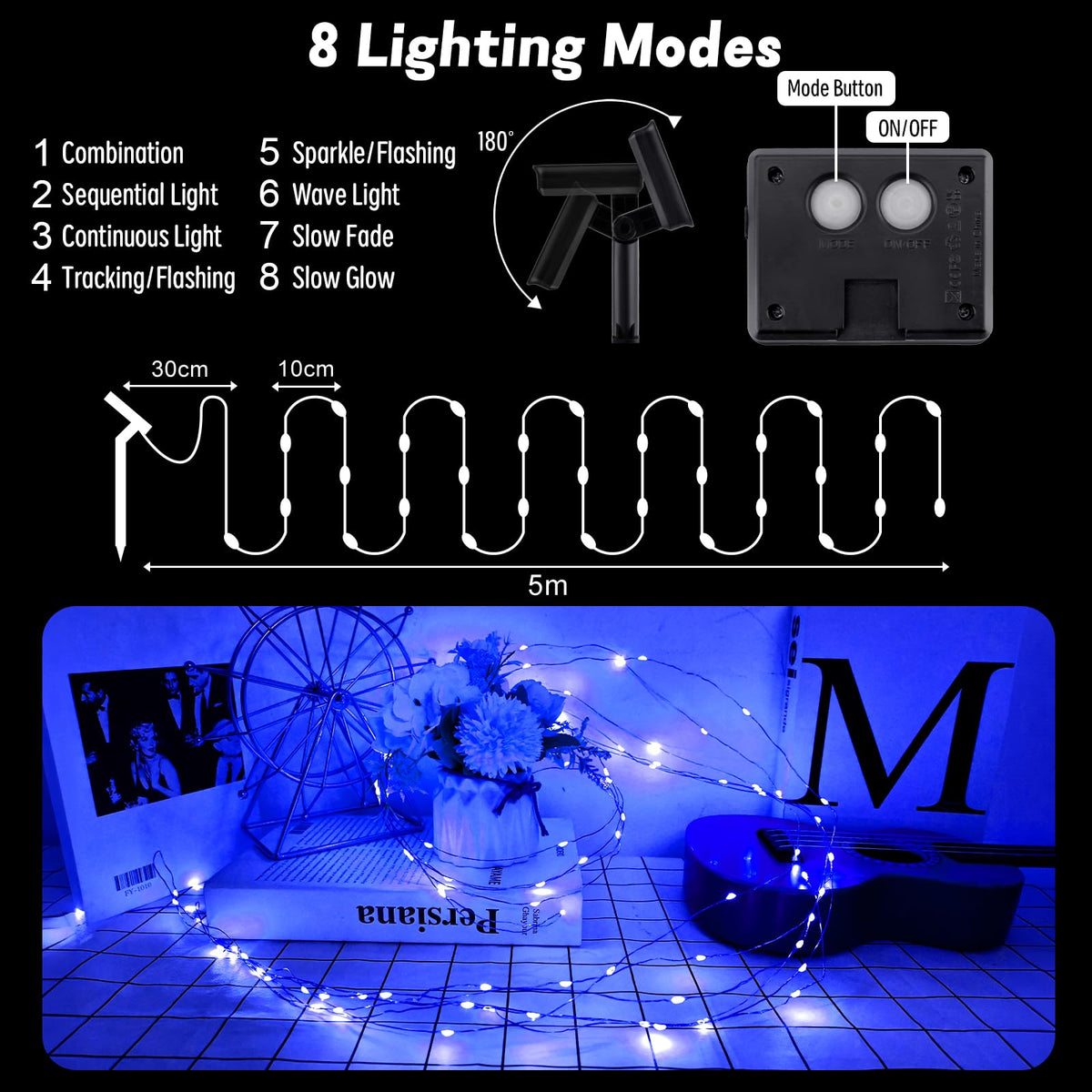 Gcstnn Garden Solar Lights Outdoor, 5M 50 LED Solar Fairy Lights, Copper Wire 8 Modes Waterproof String Lights for Yard, Christmas Tree, Bedroom, Gate, Indoor/Outside Decorations(Orange)