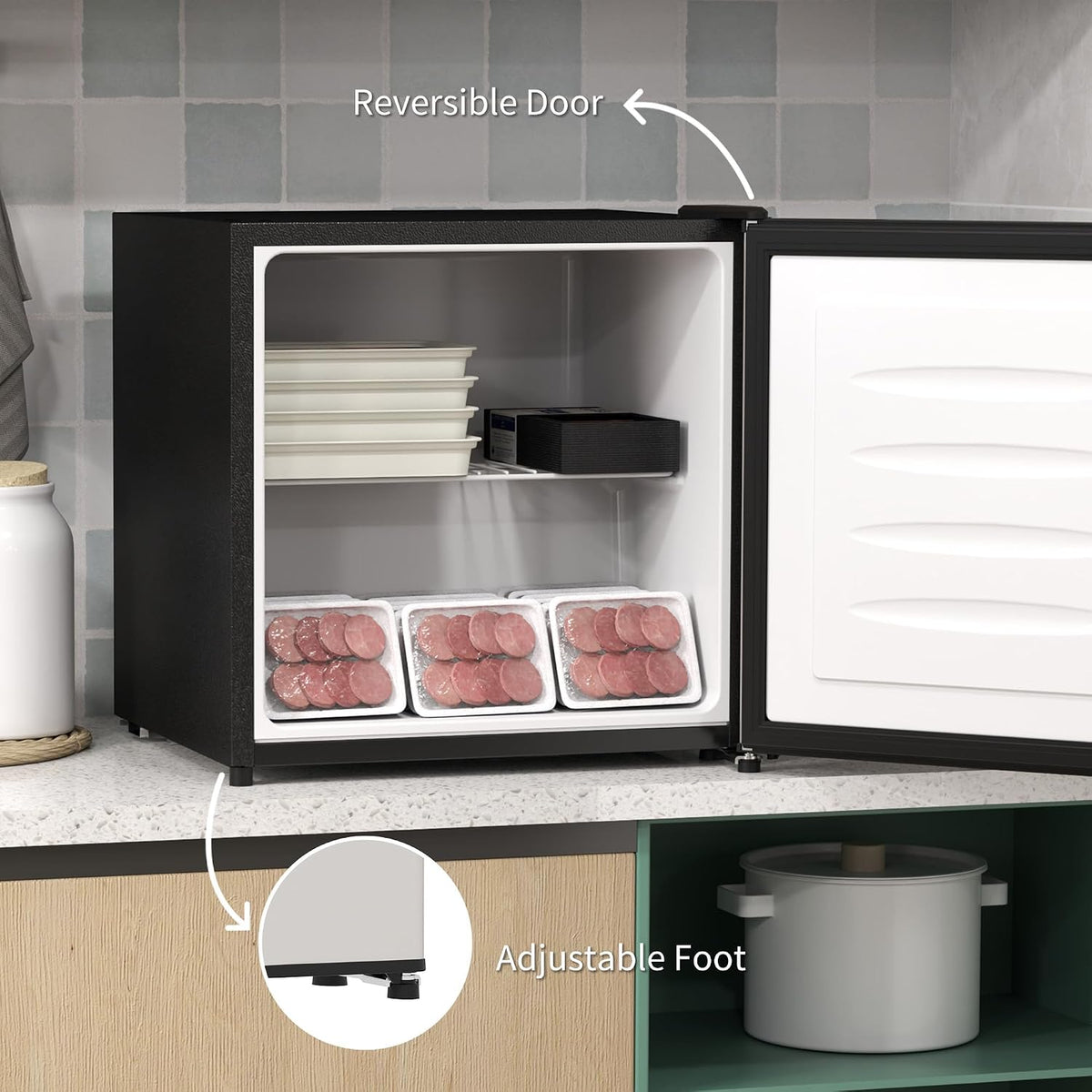 HOMCOM Tabletop Mini Freezer, 35L Capacity, Reversible Door, Silver Tone
