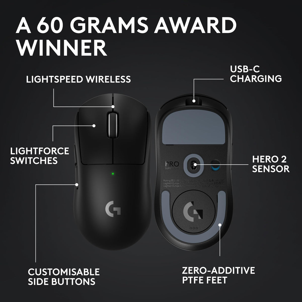 Logitech G PRO X SUPERLIGHT 2 SE Wireless Gaming Mouse, 60 g pro-grade mouse with 5 programmable buttons, 44K DPI sensor, 888+ IPS, 1 kHz report rate, USB-C charging for PC/Mac - Black