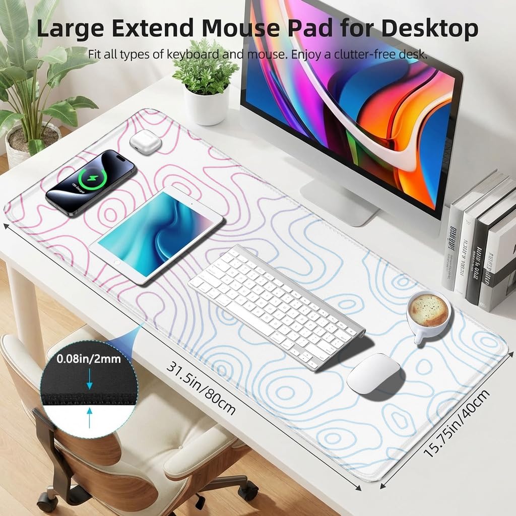 Rcege Large Gaming Mouse Pad Extended Desk Mat with Non Slip Stitched Edge