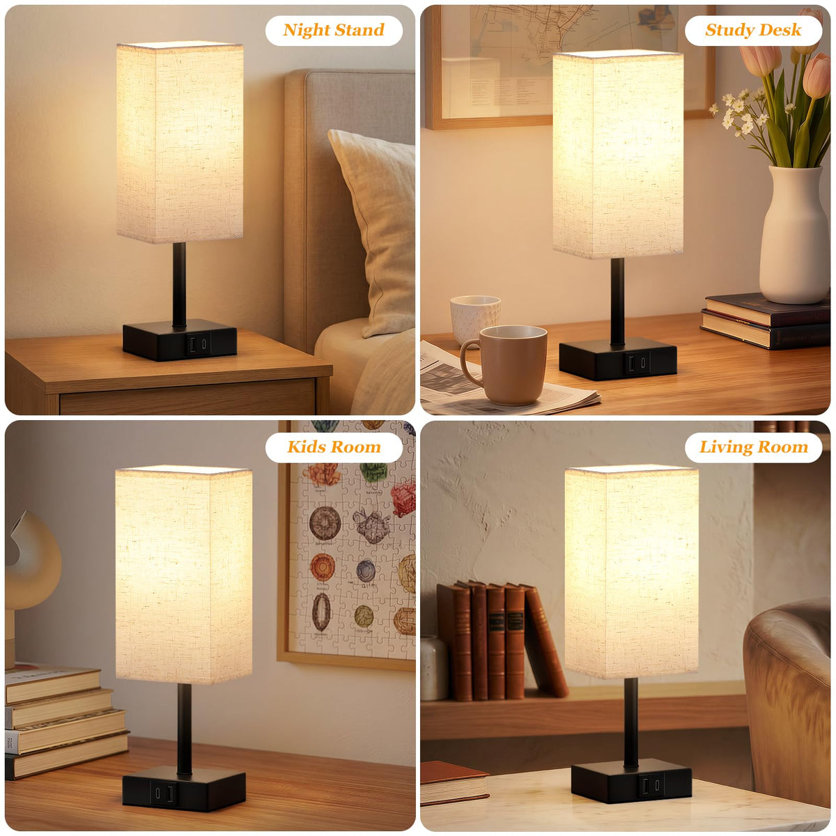 Pink Touch Lamp, Bed Lamp with Dual USB Charging Ports, Pink-Base (Bulb Included)