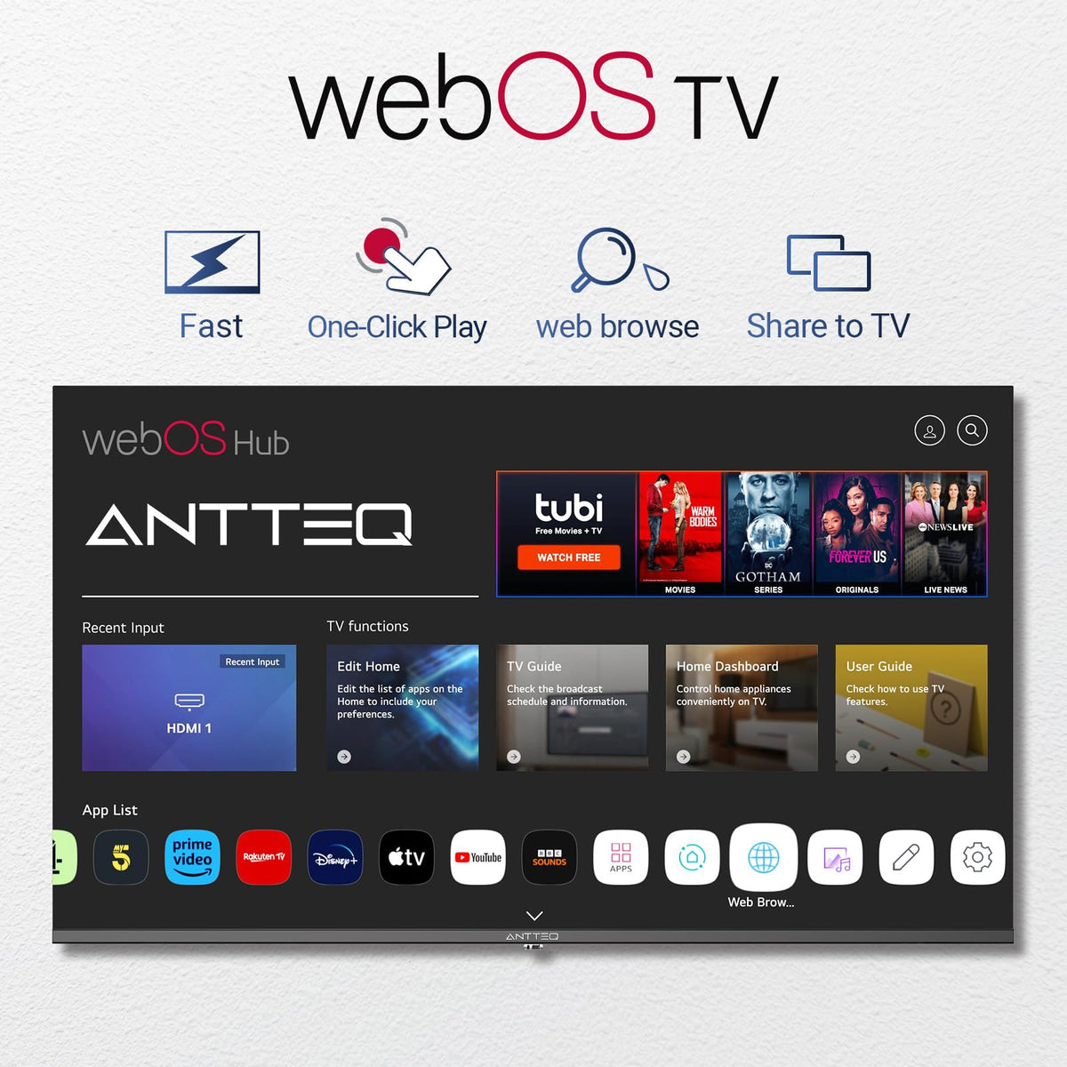 Antteq 32 Inch TV, Central Stand Design TV 720P Freeview HD Dolby Audio DVB T2/S2 LED Television, HDMI USB Media Player Monitor PS5 Xbox, Standard Nonsmart TV Small Screen for Bedroom Kitchen Black