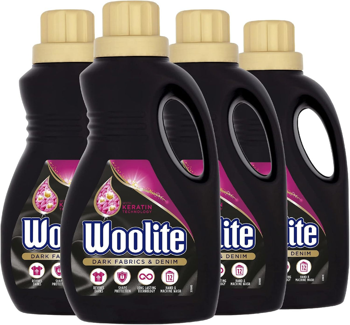 Woolite Laundry Detergent Liquid, Dark Fabrics & Denim, Hand & Machine Wash, 750ml, Pack of 4