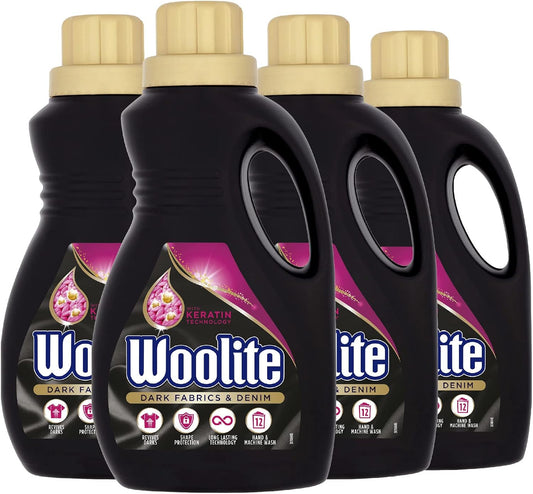 Woolite Laundry Detergent Liquid, Dark Fabrics & Denim, Hand & Machine Wash, 750ml, Pack of 4