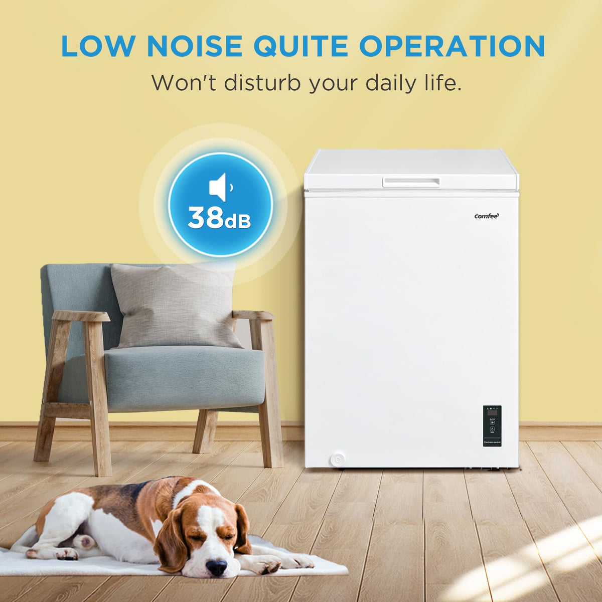 COMFEE' 99L Chest Freezer, Convertible Refrigeration Mode, RCC102BL2UK(E)