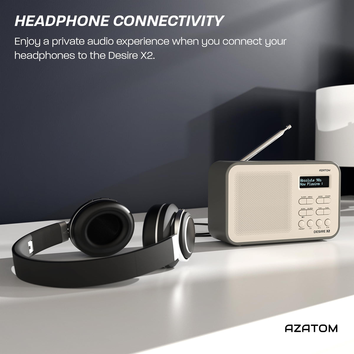 DAB/DAB+ & FM Portable Digital Radio | Simple Controls | Dual Alarms & Sleep Timer | Battery & Mains Powered (4x”AA”) | Bluetooth | Perfect for Home, Office or Outdoors | AZATOM Desire X2 (Black)