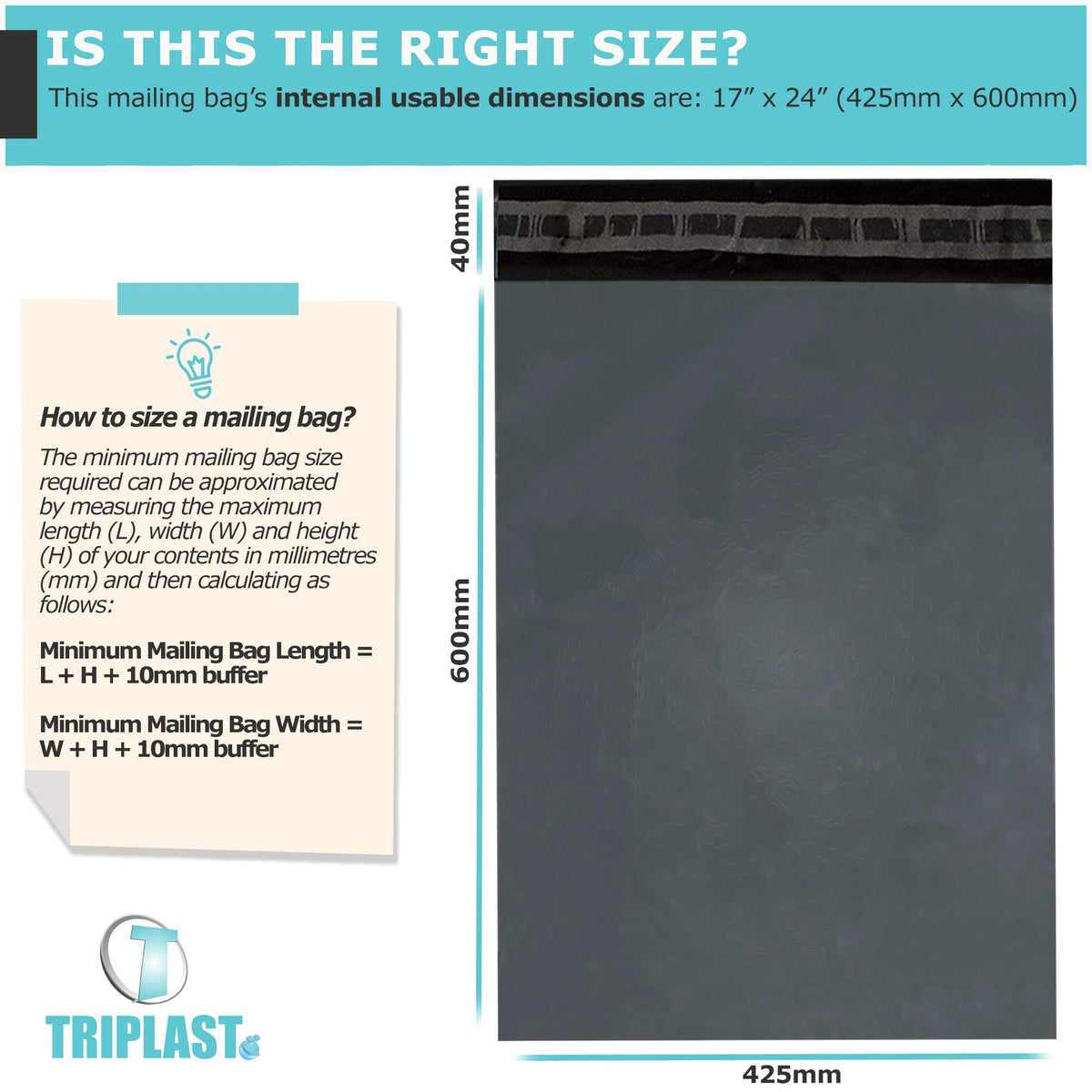 Triplast 6 x 9-Inch Plastic Mailing Postal Bag - Grey (Pack of 100)