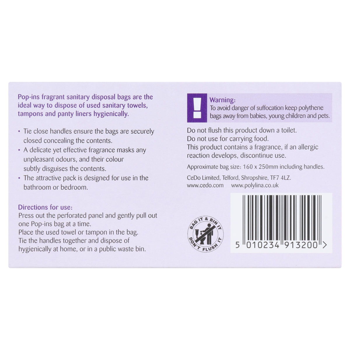 Pop-Ins Sanitary Disposal Bags 50,Purple