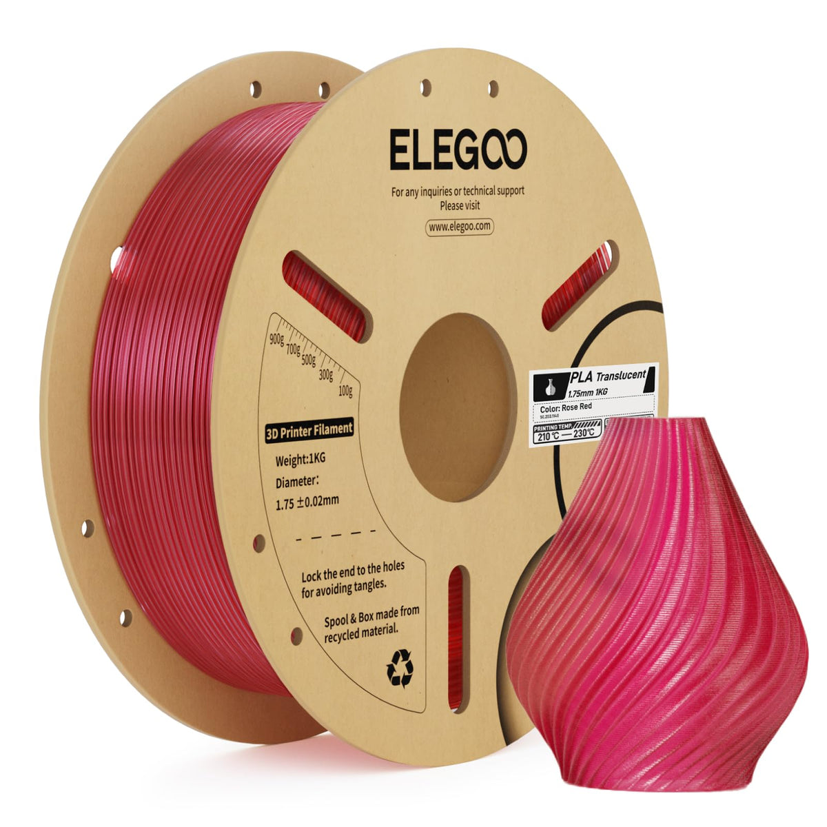 ELEGOO PLA Filament 1.75mm Black 1KG, 3D Filament Dimensional Accuracy +/- 0.02mm, 1kg Cardboard Spool(2.2lbs) 3D Printing Filament Fits for Most FDM 3D Printers