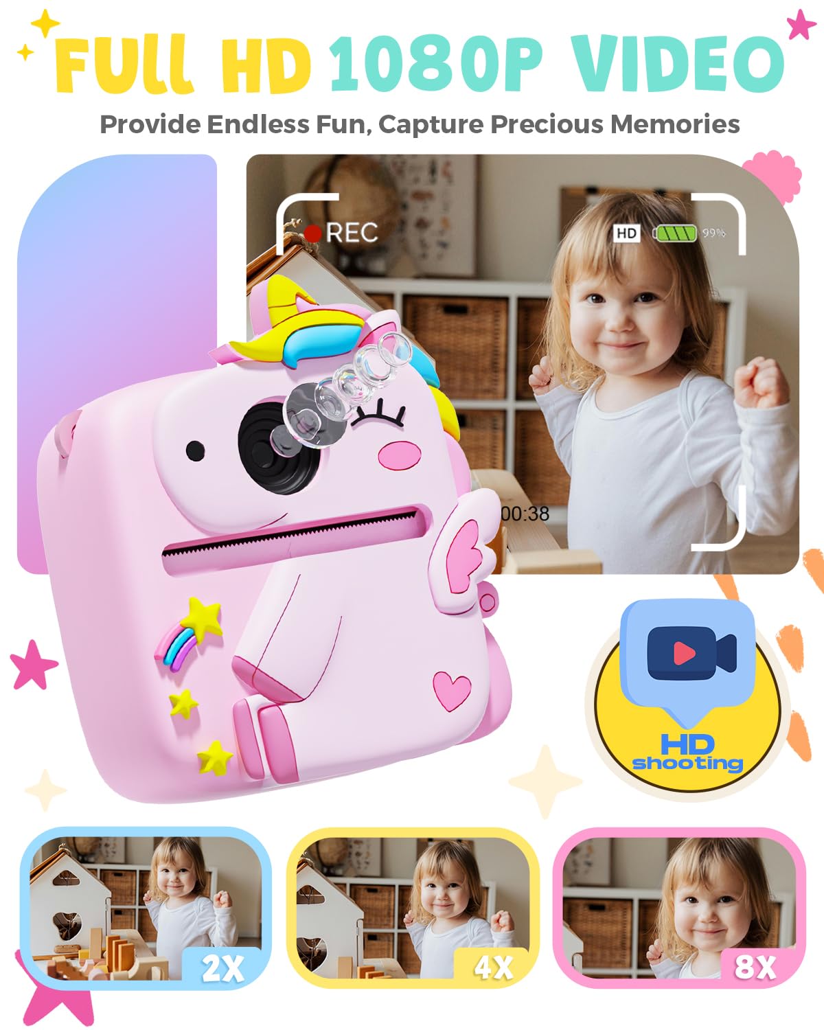 Kids Camera Instant Print, 1080P Kids Digital Camera,Boys Gifts Toys Age 3+