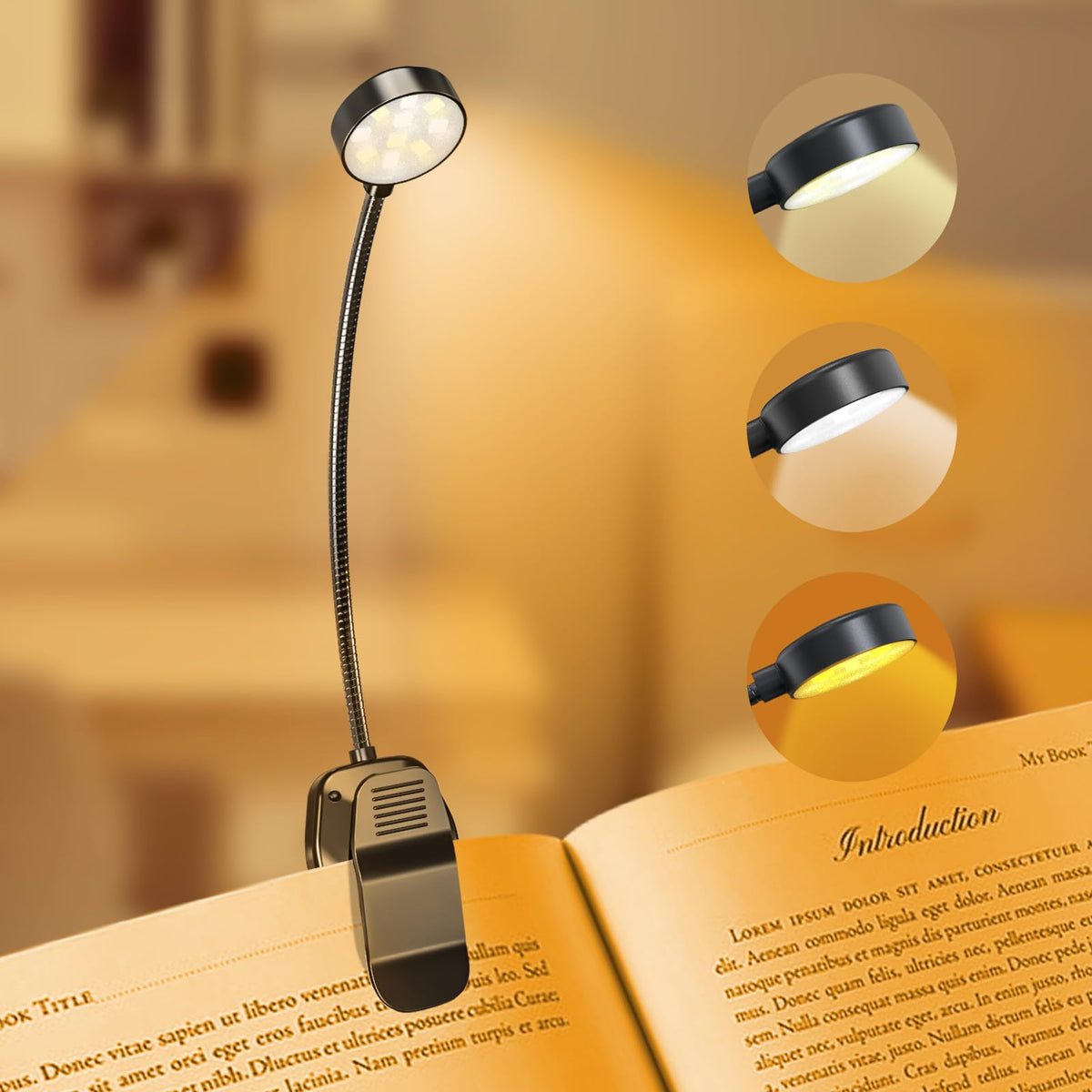 KTEBO Book Reading Light 2 Packs Rechargeable, Eye Care 10 LED Lamp for Reading in Bed - Adjustable Brightness, 3 Color Temperatures, 30+ Hours Runtime, Gifts for Book Lovers