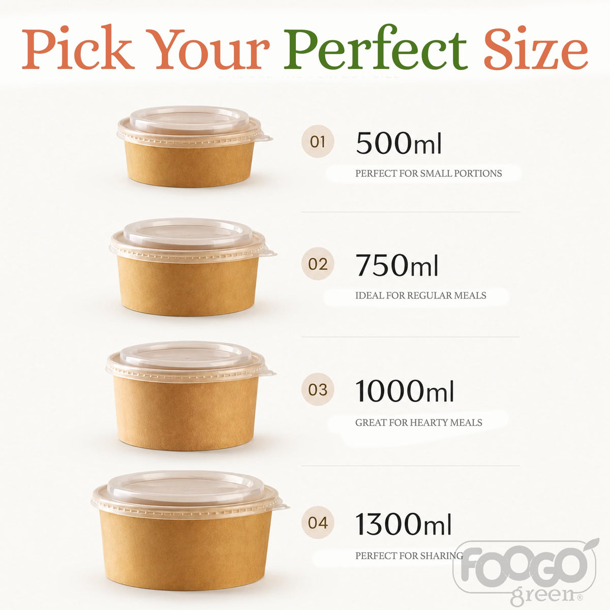 FOOGO Green 200Pcs 750ml 26oz Kraft Salad Bowls with Lids