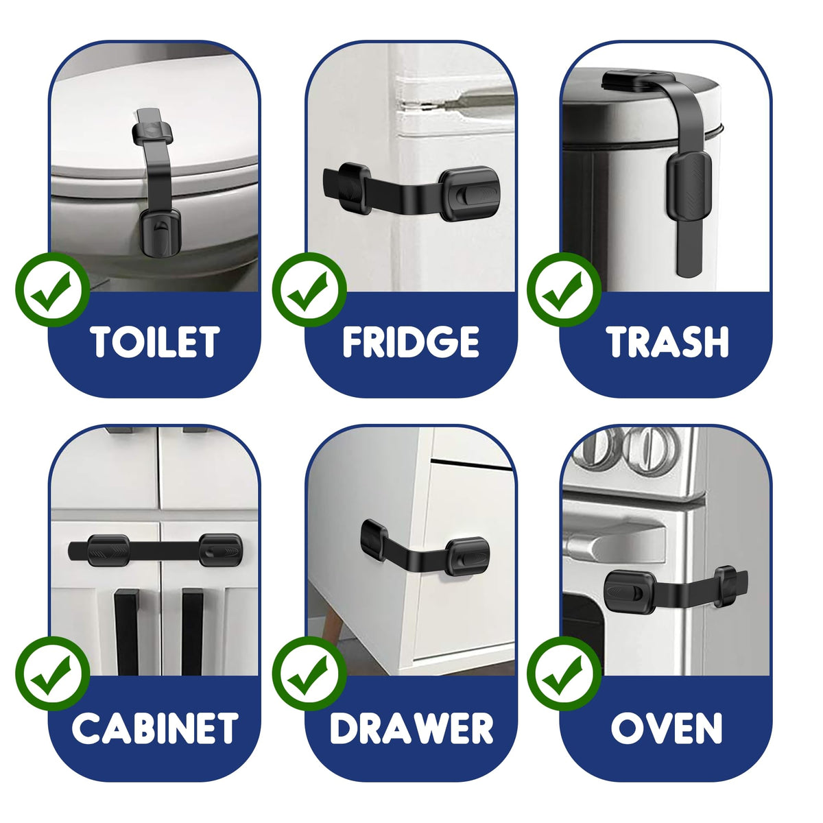 Adjustable Child Locks for Kitchen Cupboards 10 Pack - White