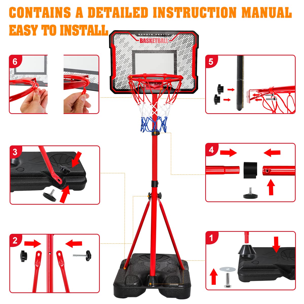 MELAND Kids Basketball Hoop Outdoor, 104-190cm Height Adjustable Stand with 3 Balls, Portable Indoor Outside Sports Toys, Birthday Gifts for 3-10 Year Old Boys Girls