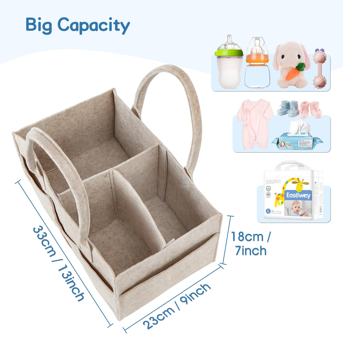 Maliton Nappy Caddy Organiser with 8 Pockets & Removable Dividers (Khaki)