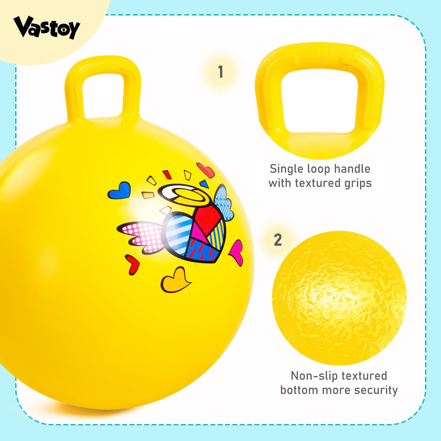 Vastoy 20 Inch Space Hopper Ball for Kids 6-9 Years - Anti-Slip Space Hopper with Hand Pump, Bouncy Inflatable Ride On Toy for Indoor Outdoor Fun, for Children (Blue Eyes)