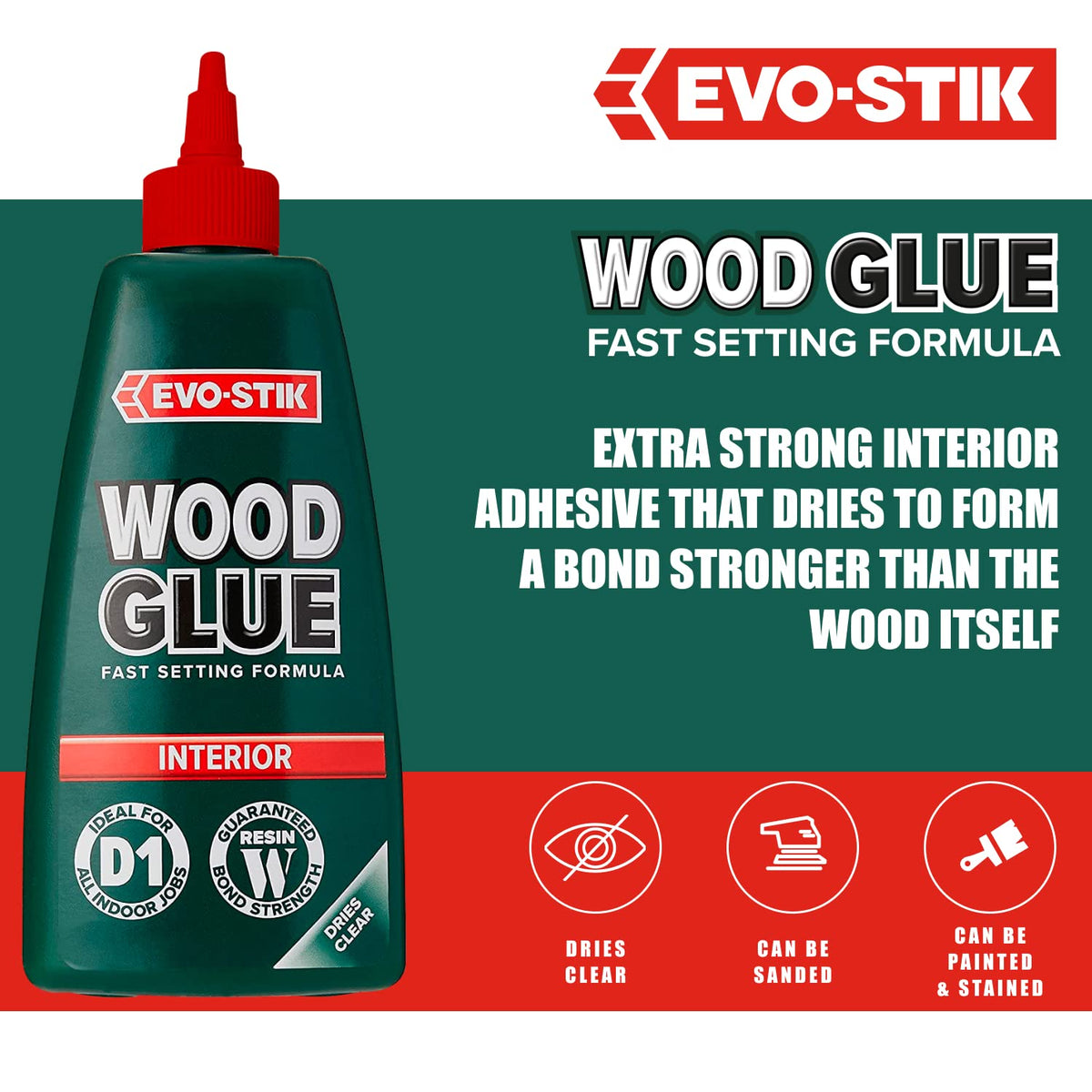 EVO-STIK Wood Glue 500ml - Interior - Extra Strong - Fast Setting Glue