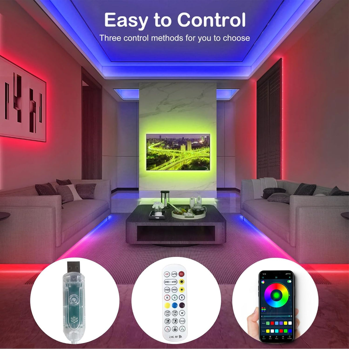 5m LED Strip Lights IP68 Outdoor Waterproof, 5V USB Powered, Music Sync Bluetooth APP/RF Remote Control Lights for Balcony,Deck,Camping,Garden,Bedroom Decor