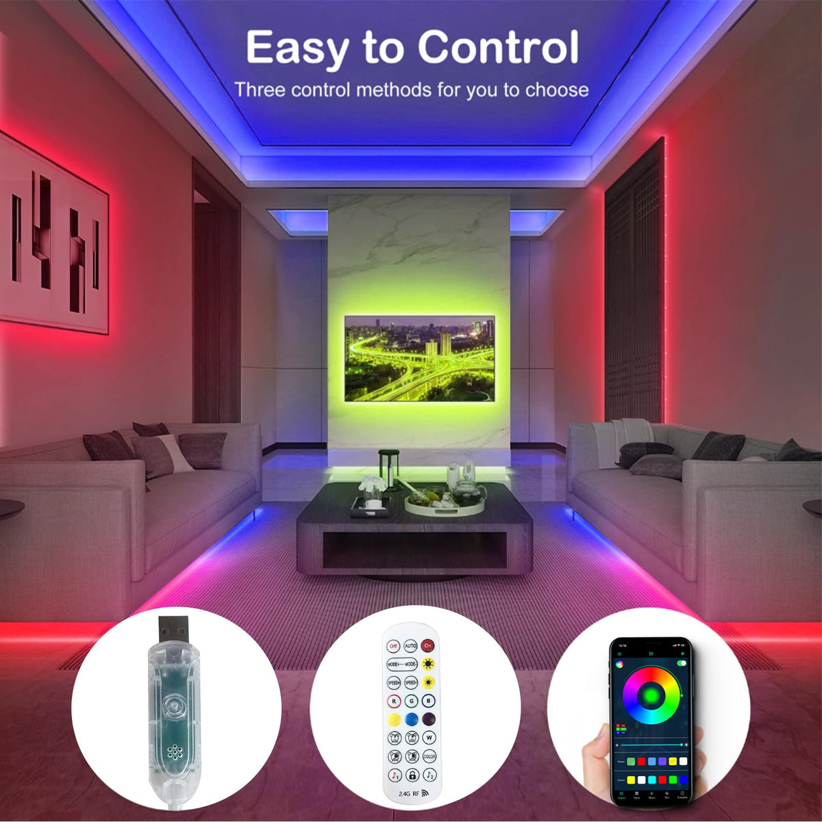 5m LED Strip Lights IP68 Outdoor Waterproof, 5V USB Powered, Music Sync Bluetooth APP/RF Remote Control Lights for Balcony,Deck,Camping,Garden,Bedroom Decor