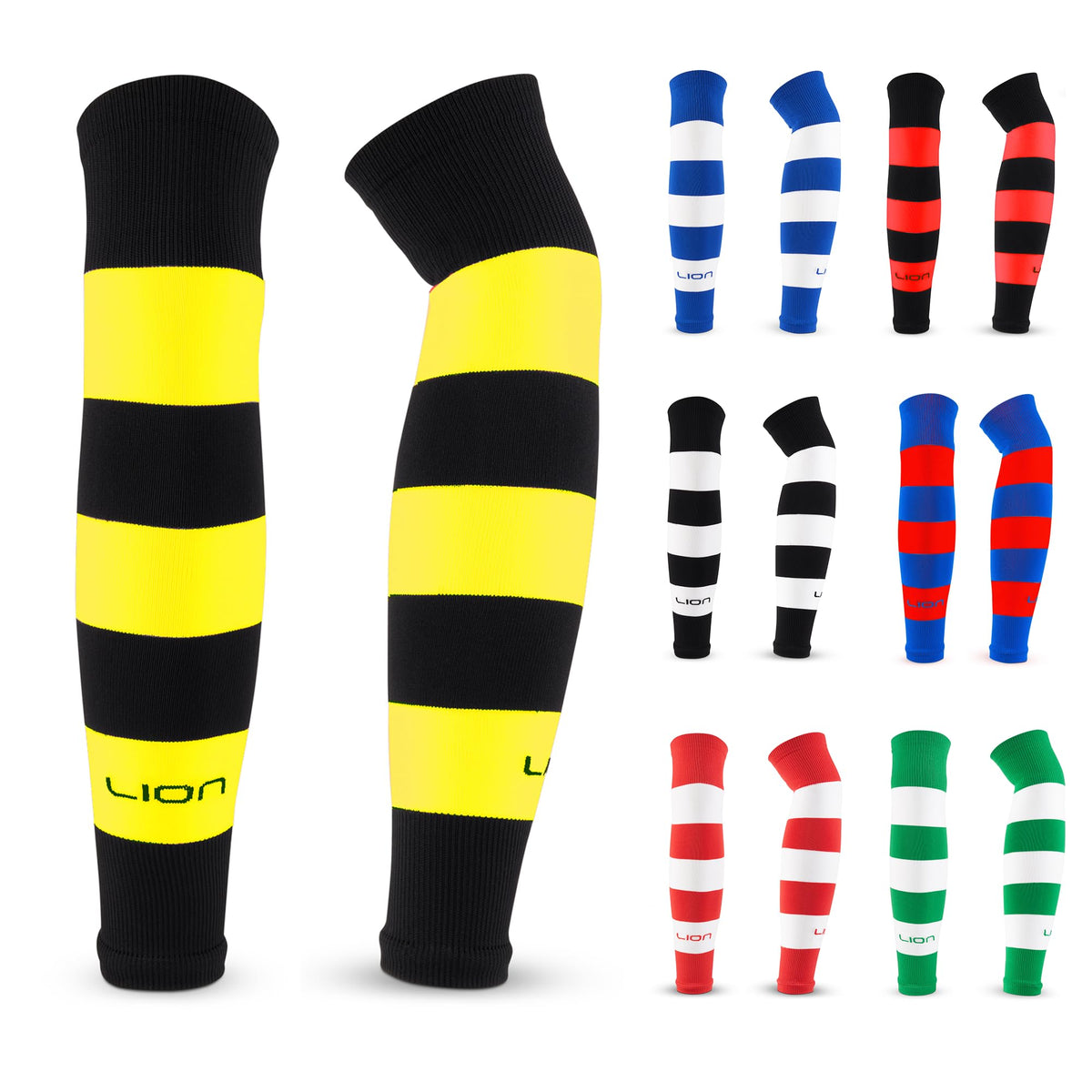 LION SPORTSWEAR Football Sock Sleeves To Accompany Grip Socks - Fits Over Calf/Shin Pads - Variety Of Colors To Match Your Team Kit