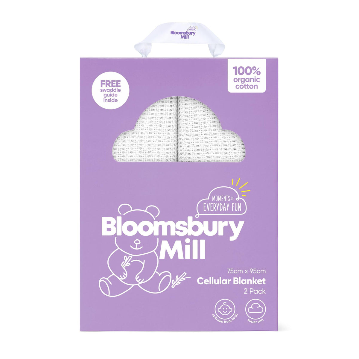 Bloomsbury Mill - Cellular Blankets Baby - 100% Organic Cotton - 2 Pack - Cloud - White - Newborn Essentials - Soft Breathable Baby Blankets for Pram, Cot, Moses Basket - 75x95cm