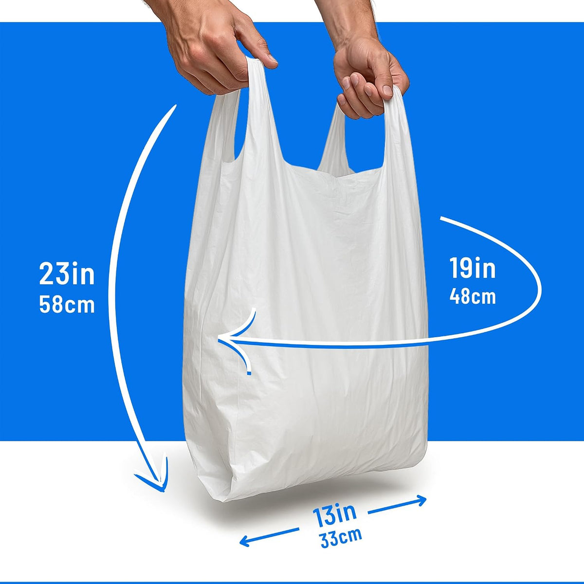 Plastic Carrier Bags White - Standard Retail Size 13x19x23, 100 Pack, Heavy Duty Large Carrier Bag with Handles, Groceries Retail Shopping Takeaway Bin