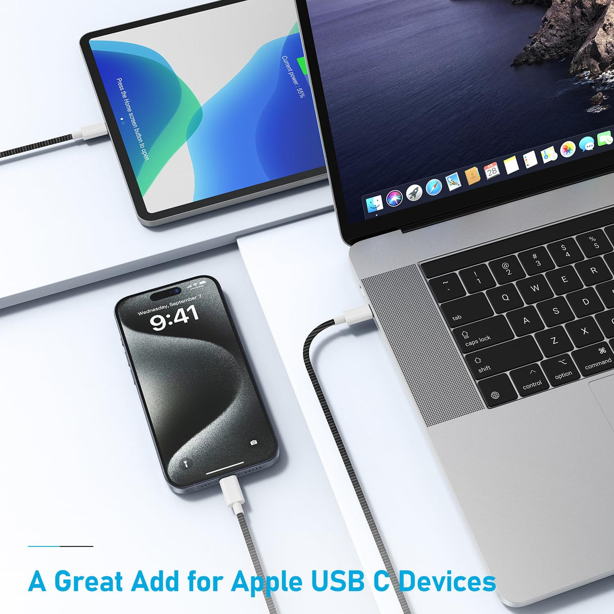 USB C Charger Cable, 2Pack 2M Braided iPhone Cable USB C to C Fast Charging for Apple iPhone 17 16 15 Pro Max Pro Plus, for iPad Pro/Air/Mini, for MacBook Air/Pro, for Samsung Galaxy Series and more