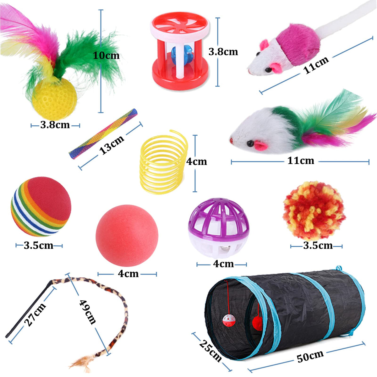 20 Pcs Cat Toys for Indoor Kitten, Collapsible Tunnel, Interactive Feather Wand Ball Spring Mice Toy for Puppy Kitty