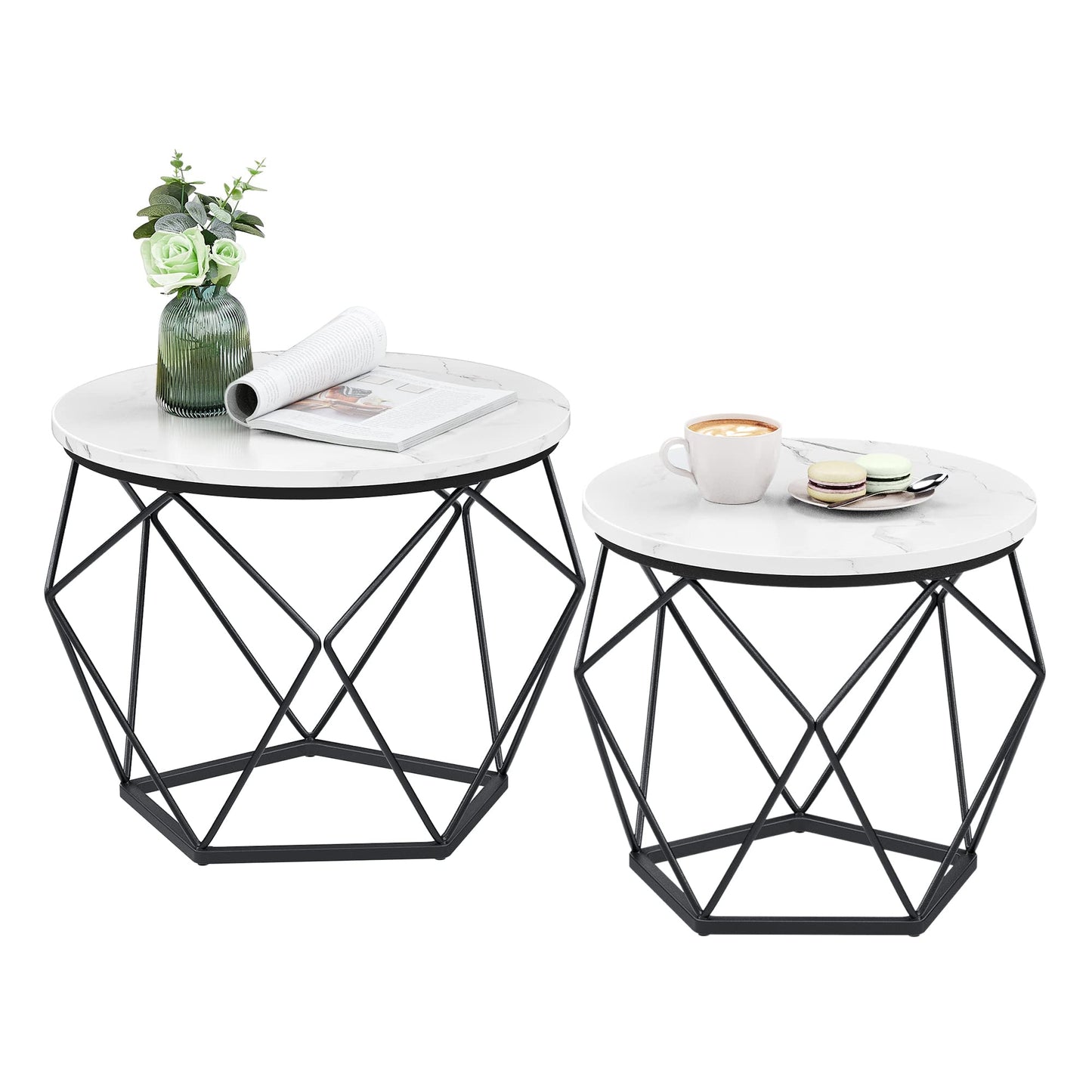 VASAGLE Coffee Tables, Set of 2 Side Tables, Robust Steel Frame, for Living Room, Bedroom, Rustic Brown and Black LET040B01