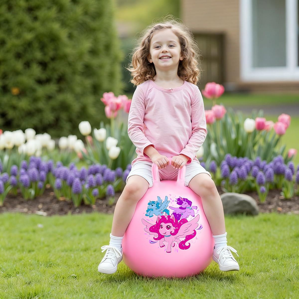 Vastoy 20 Inch Space Hopper Ball for Kids 6-9 Years - Anti-Slip Space Hopper with Hand Pump, Bouncy Inflatable Ride On Toy for Indoor Outdoor Fun, for Children (Blue Eyes)
