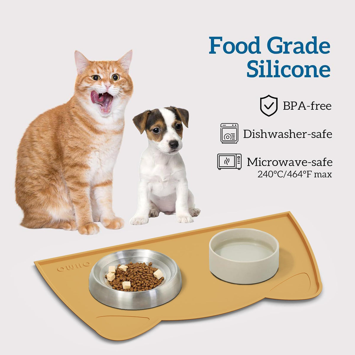 OHMO Silicone Cat Food Mat for Food&Water Bowls, 46x25cm, Camo Green