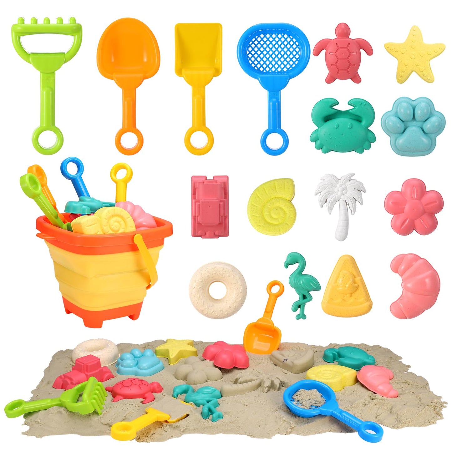 Beach Sand Toys Set, 19Pcs Sand Pit Toys With Collapsible Bucket and Spade Beach Set Kids Sand Sandpit Toys for Toddlers, Outdoor Fun Sand Toys for Boys Girls Toddlers Age 3 4 5 6 7 8