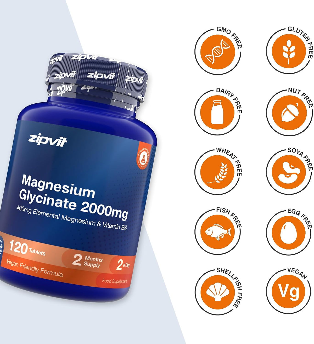 Zipvit Magnesium Glycinate 2000mg with Vitamin B6, 120 Tablets - Vegan