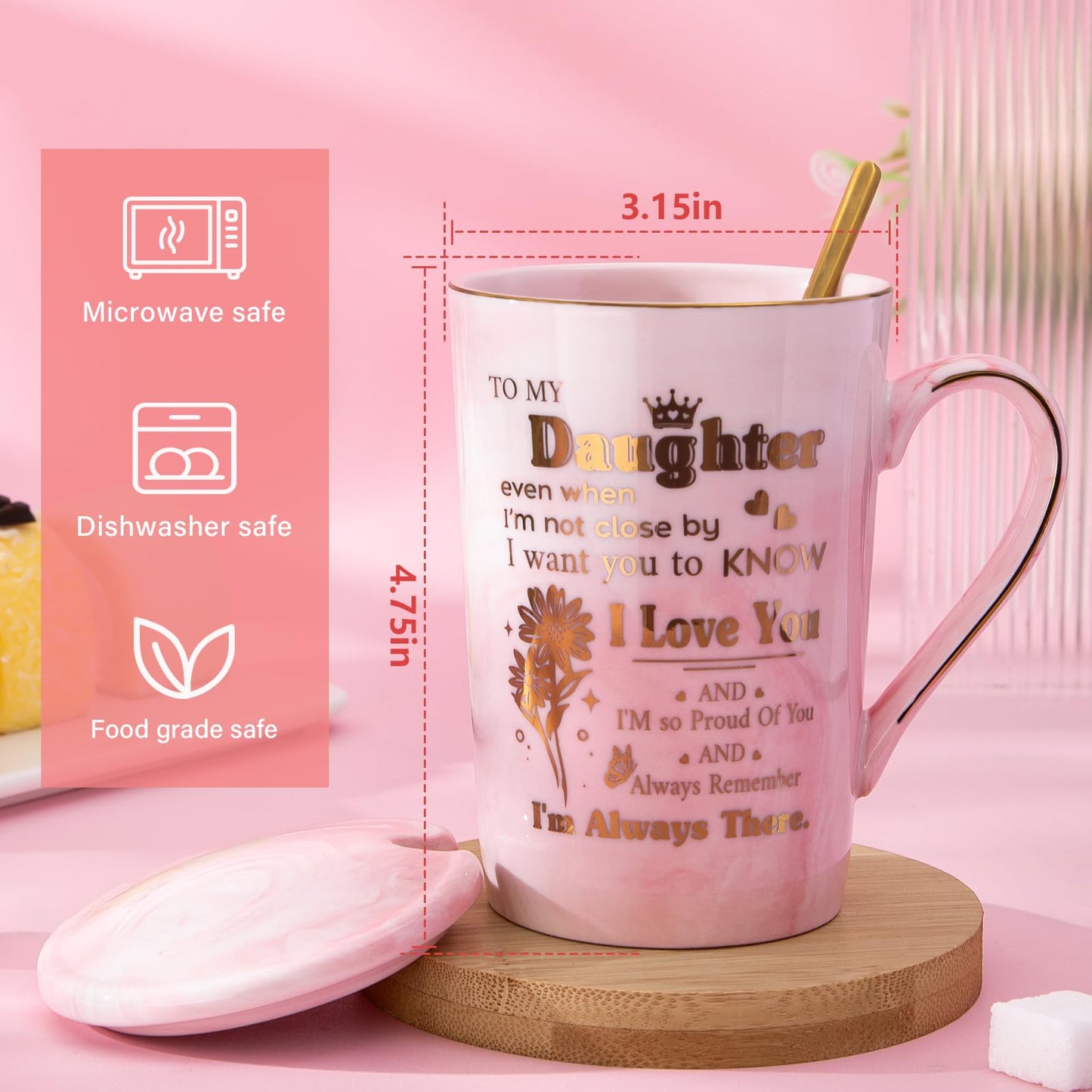 Unique Teacher Appreciation Gifts for Women - Best Teacher Gifts for Teachers, 14oz Pink Marble Ceramic Coffee Mug Printed with Gold, Retirement Birthday Graduation Ideas, End of The Year, Gift Boxed