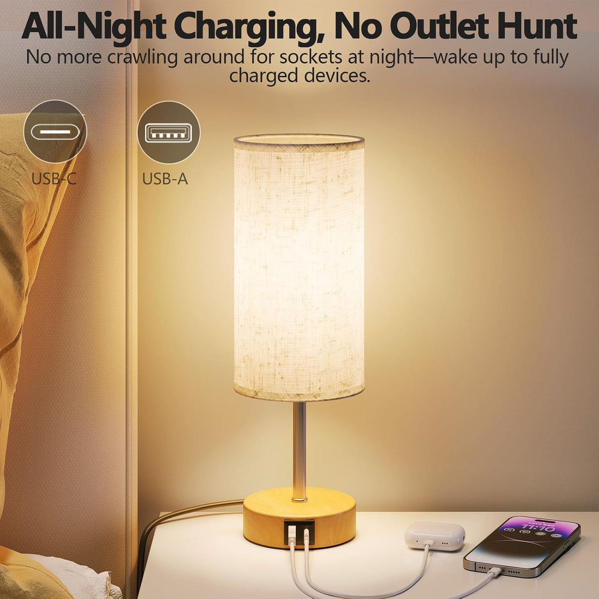 Bedside Lamp, Touch Table Lamp for Bedroom, Living Room & Office