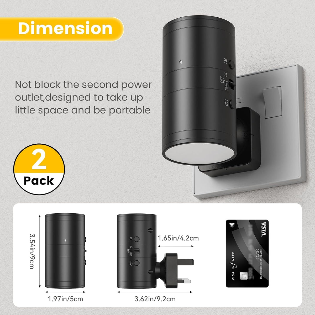 Fibrdoo Night Light Plug in, Dusk to Dawn Sensor Led Night Light Black