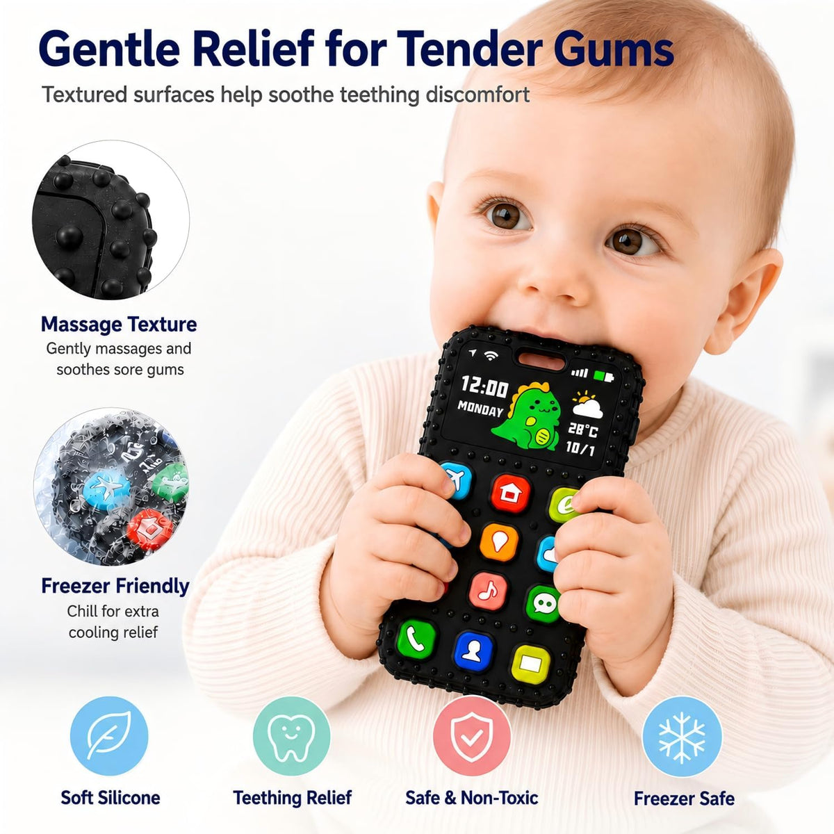 AiTuiTui Baby Teether for Teething Relief Baby Toys 0 3 6 9 12 Months, Sensory Silicone Remote Control Baby Teether Toy for Babies Newborn Infant Boy Girl Autism Toys for Baby Gifts