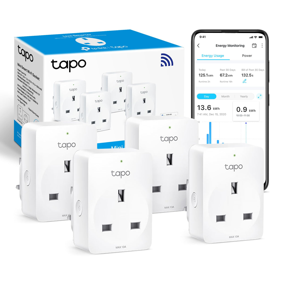 Tapo P100(4-pack) Smart Plug, Mini WiFi Plug Works with Alexa & Google